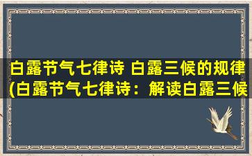 白露节气七律诗 白露三候的规律(白露节气七律诗：解读白露三候规律及养生禁忌！)